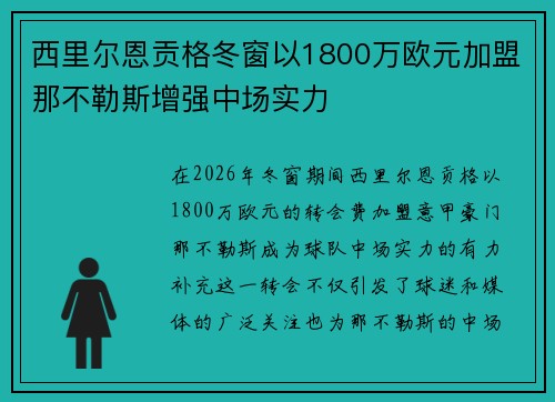 西里尔恩贡格冬窗以1800万欧元加盟那不勒斯增强中场实力